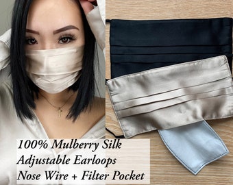 Mulberry Silk Face Mask | Pleated, Adjustable Earloops & Filter Pocket