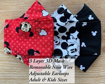 3D Face Mask Disney | 3 Layer + Nose Wire | No Fog | Adult & Kids | Reusable Cotton Mask | Adjustable | Washable | Handmade