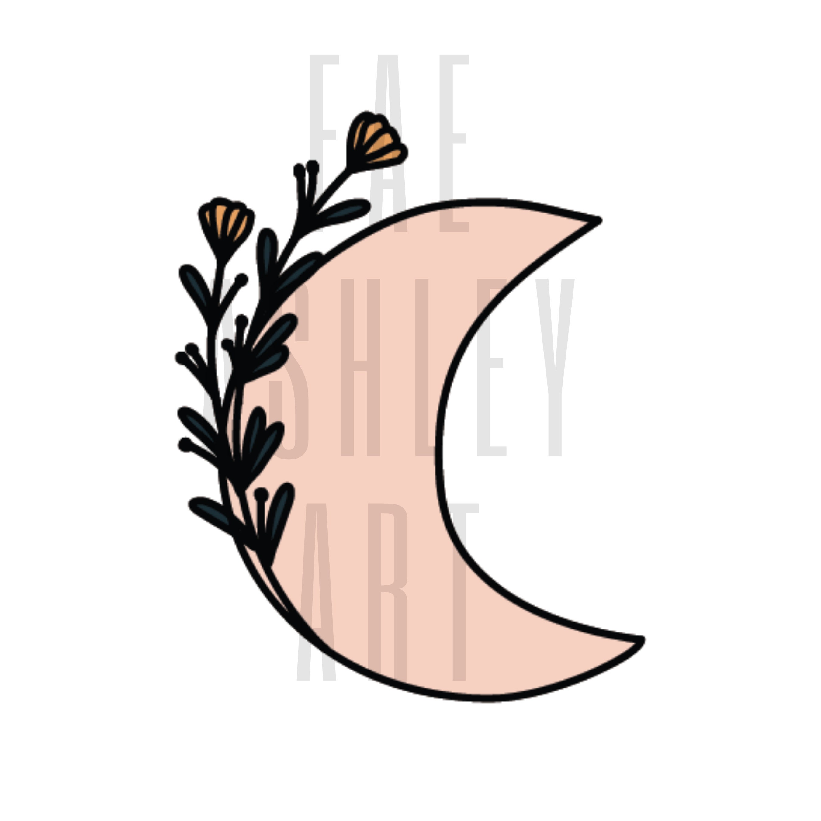 Floral Half Moon Sticker Decal Sticker Vinyl Stickers Etsy