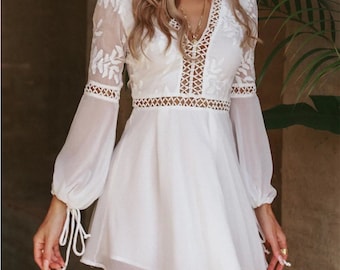womens white boho dress