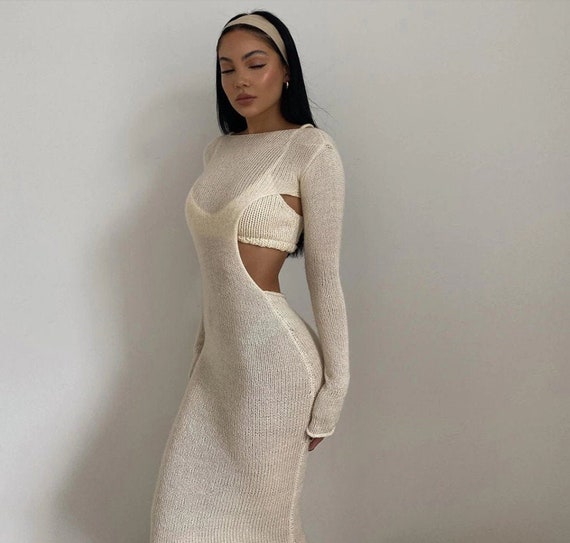 Long Sleeve Maxi Dress Backless 