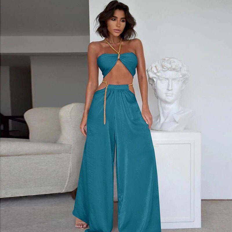 Halter Crop Top and Flare Pants Set 2 Piece Set Women Outfit - Etsy