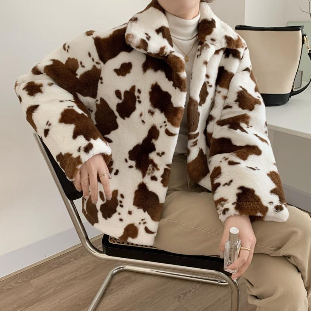 Cow Print Winter Coat Cow Print Woman Fur 2020 Winter Etsy