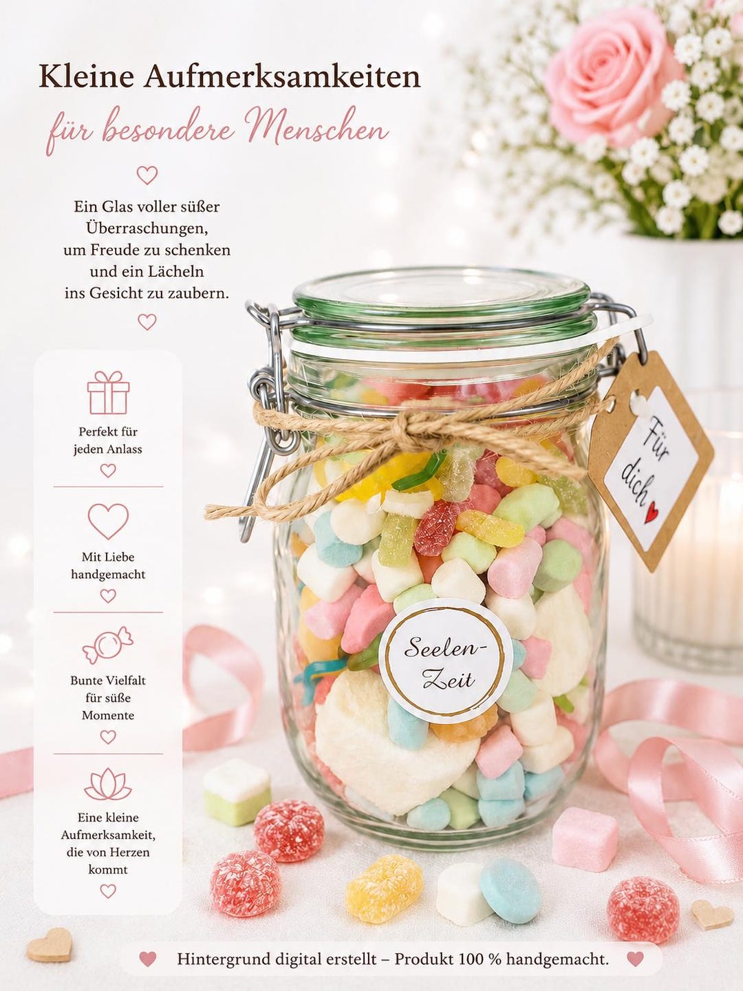 Süßes im Glas, Geschenk, for you, 1 Liter Glas, XL