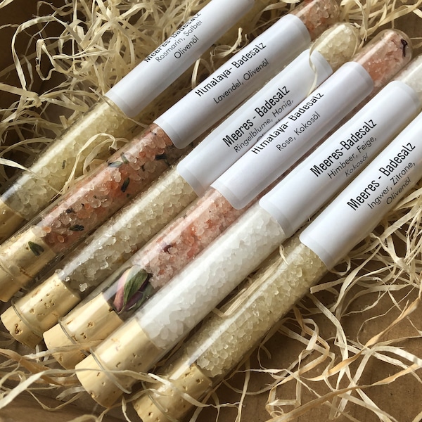 NATURAL bath salt in a test tube, guest gift, natural cork, spa, wellness