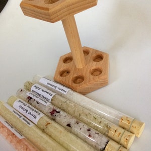 NATURE Bath salt tube with wooden stand, bathroom, wellness gift, roundel