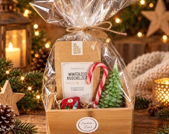 Caja de regalo de Navidad, té, vela, árbol de Navidad, chocolate, bastón de caramelo, regalo de amigo invisible