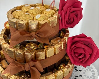 XXL Pralinentorte,   gold, Merci + Rocher GEBURTSTAG