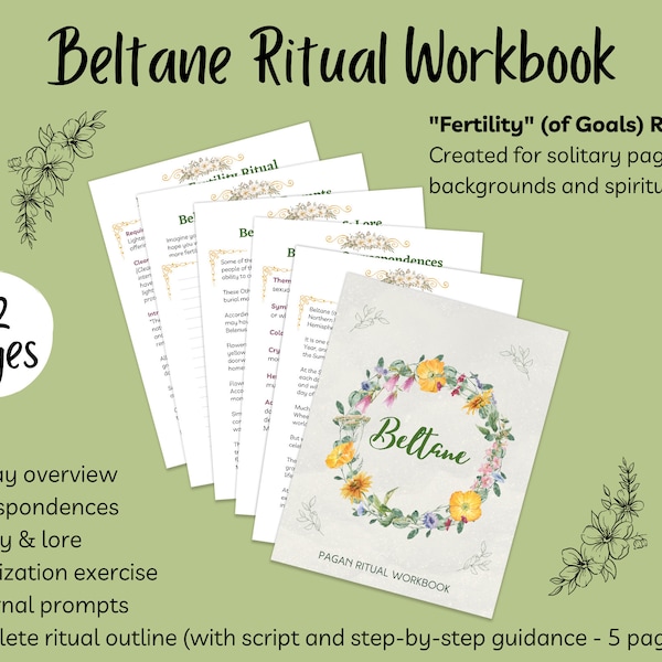 Beltane Ritual Workbook, Fertility (of Dreams & Goals) Ritual for Solitary / Eclectic Pagans, 22 Pages, Printable PDF [DIGITAL DOWNLOAD]