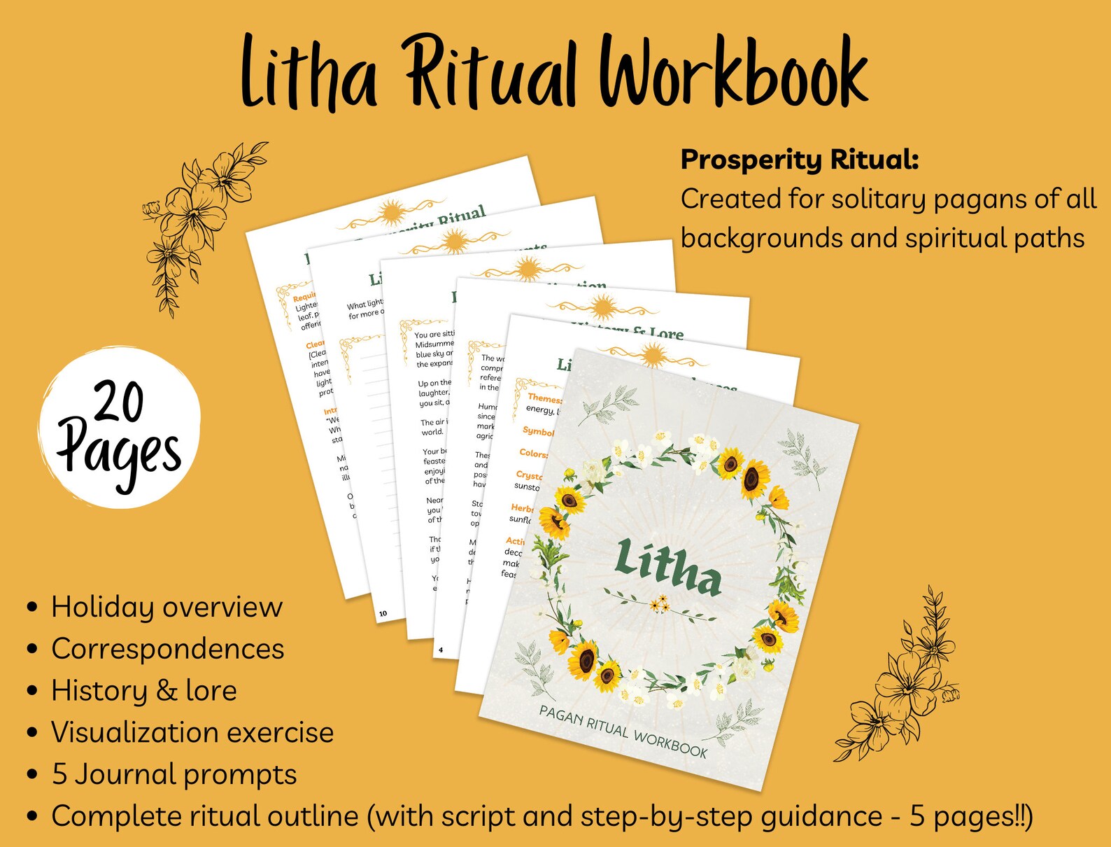 Savoring Rituals Worksheet Litha Ritual Workbook, Midsummer Prosperity Ritual for Solitary ...