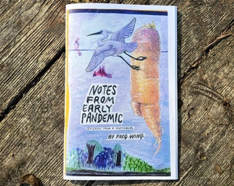 Book: "Notes From Early Pandemic" by Frog Wing, chapbook sketchbook visual journal zine, color B&W print on paper, saddle-stitch binding
