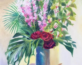 Original Painting: "Happy Mother's Day"; original art oil painting flowers flora bouquet roses arrangement still life