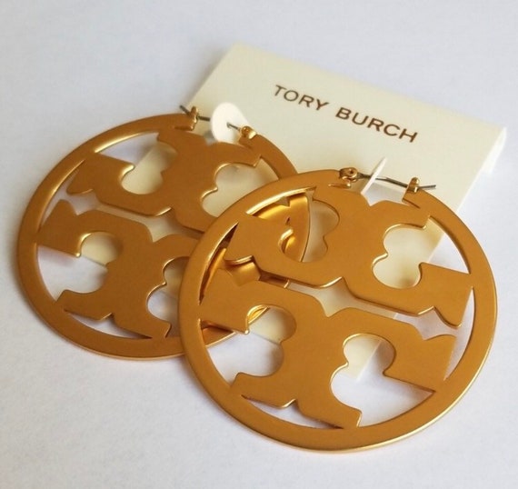 Tory Burch miller hoop logo round earrings gold silver or | Etsy