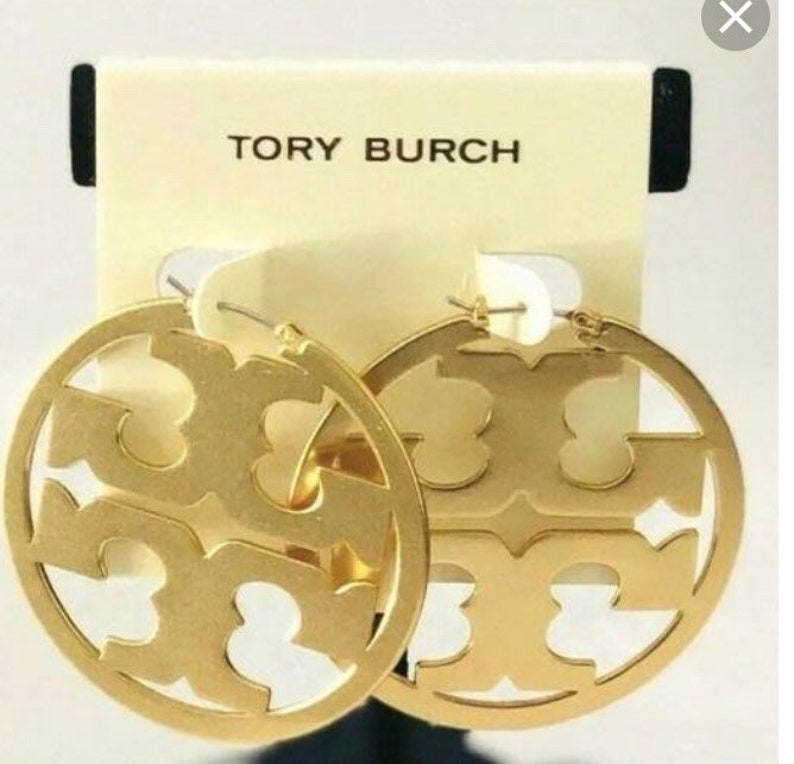 Tory Burch miller hoop logo round earrings gold silver or | Etsy