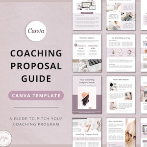 Modelo de proposta de coaching, guia de pacote de coaching, guia de preços de programa de coaching, serviço de modelo Canva e guia de preços, cliente de coaching