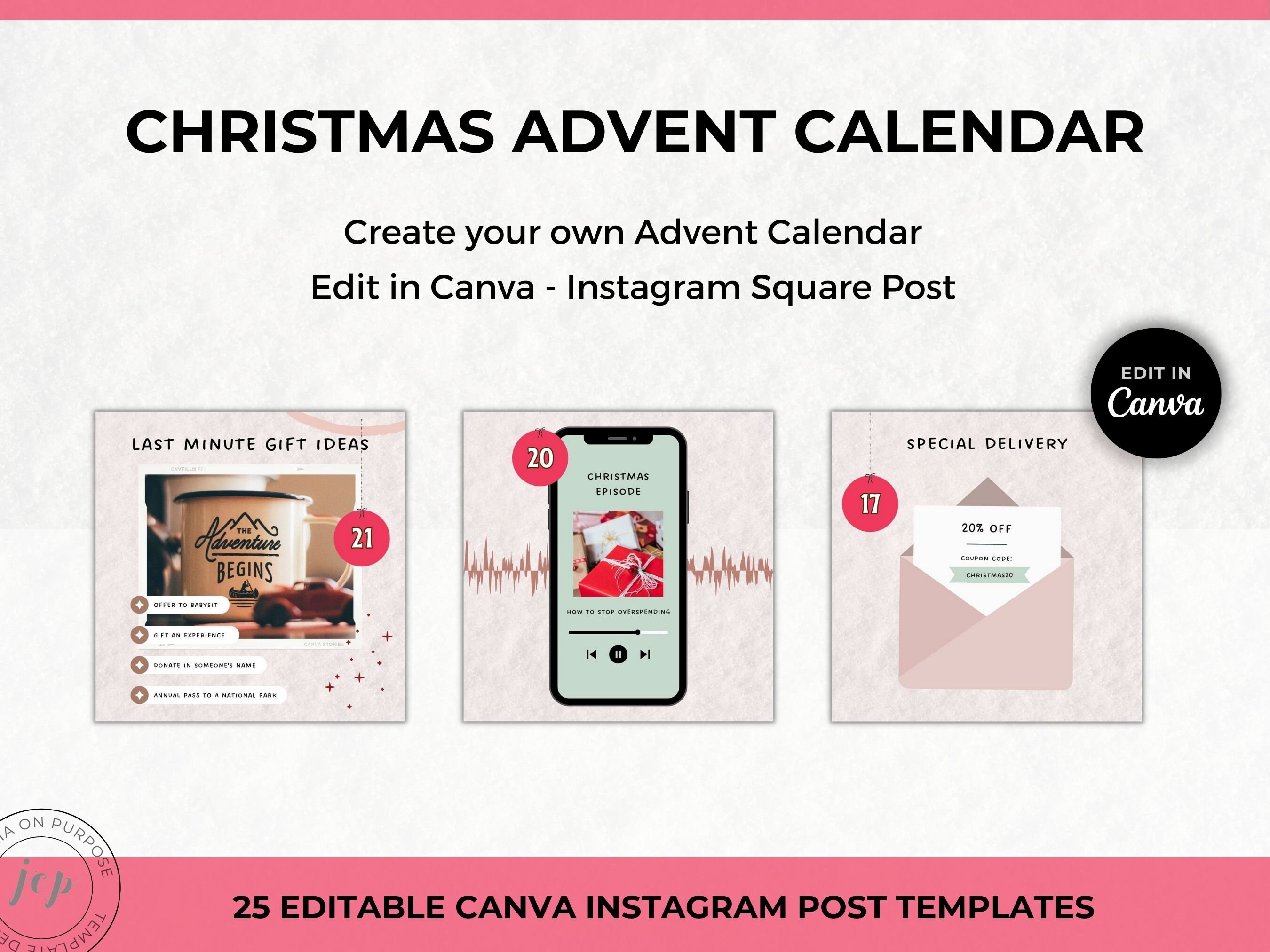 Advent Calendar Christmas Instagram Post Template Canva Etsy