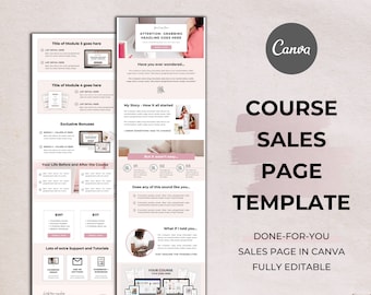 Sales Page Template Canva | Online Course Launch Template | Website Landing Page Template for Canva | Course Creator Templates | Editable