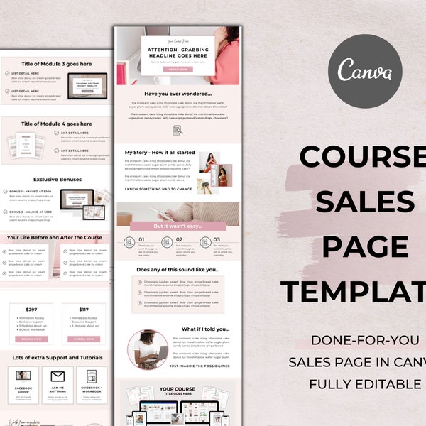 Sales Page Template Canva | Online Course Launch Template | Website Landing Page Template for Canva | Course Creator Templates | Editable