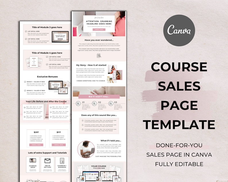 Sales Page Template Canva | Online Course Launch Template | Website Landing Page Template for Canva | Course Creator Templates | Editable 