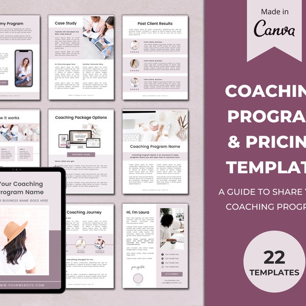 Forfait Coaching | Modèle Canva de guide de tarification du programme de coaching | Guide des services et des prix | Modèle client de coaching pour coachs | Entraîneur