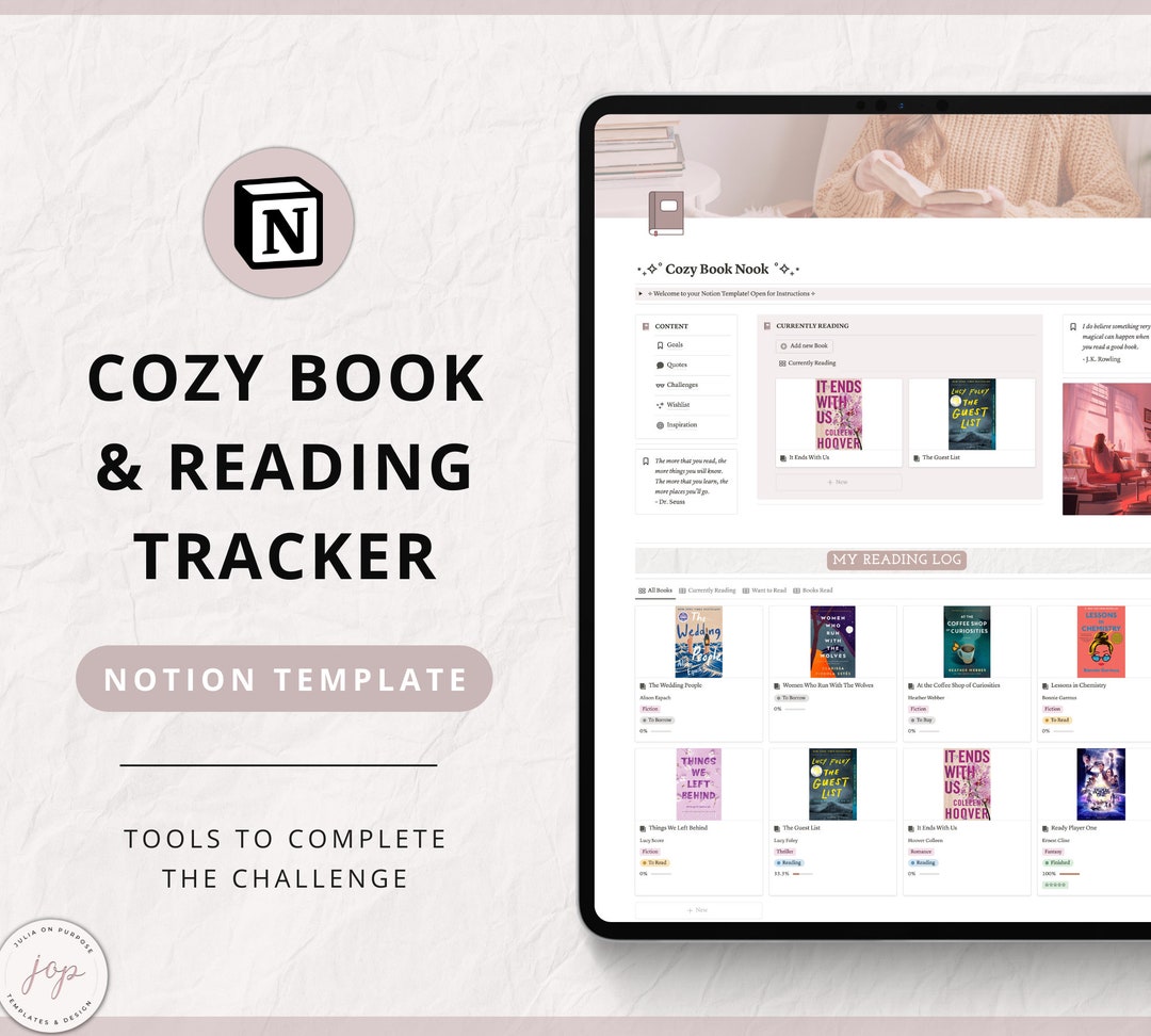 Book Tracker Notion Template, Reading Tracker, Notion Reading Log