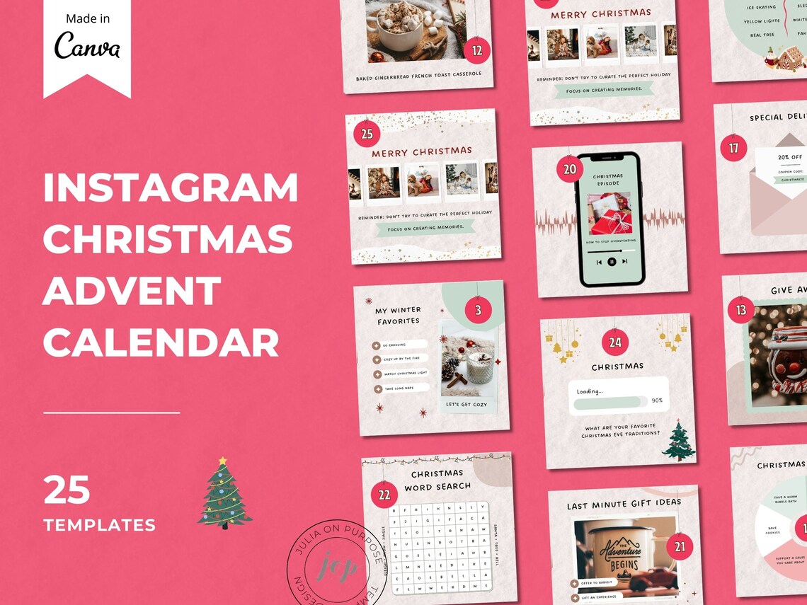 Advent Calendar Christmas Instagram Post Template Canva Etsy