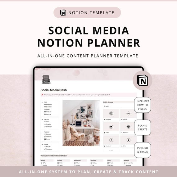 Notion Social Media Planner Template: Content Marketing Strategy (Digital Download)