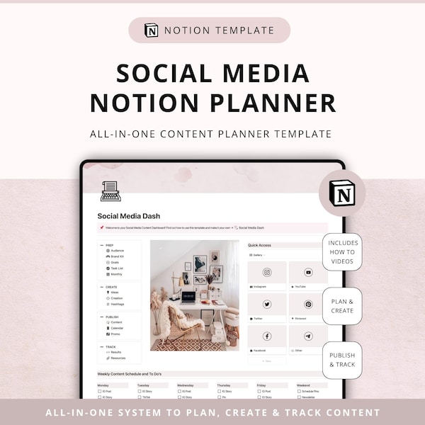 Notion Social Media Planner Template: Content Marketing Strategy (Digital Download)
