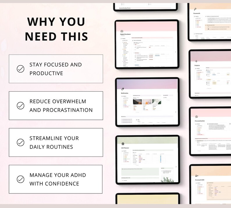 Notion ADHD Planner, Notion Template, Project Management, ADHD Life