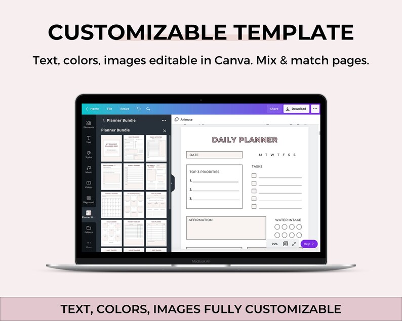 Planner templates canva calendar templates canva editable etsy
