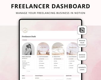 Freelance Notion Template - Notion Business Planner Template, Client Manager, Freelancer Dashboard CRM, Lead Generation
