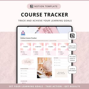 Notion Course Tracker Template - Learning Goal Dashboard - Organize Course Notes, Track Course Progress - Notion Study Dashboard