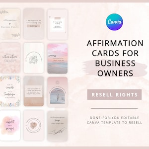PLR Affirmation Cards Printable, Inspirational Quote Cards, Canva Templates for Business Owners, Resell Rights, Positive Encouragement Notes