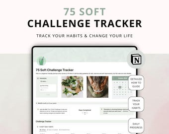 75 Soft Challenge Tracker Notion Template, Workout Tracker Meal Planner, Reading Tracker, Daily Habit Tracker, Goal Planner, Digital Planner