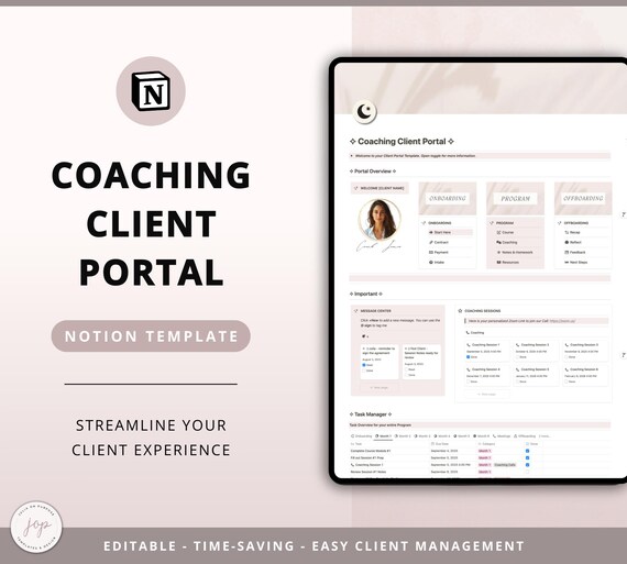 Coaching Client Portal Notion Template, Coach Client Onboarding in Notion Template for Coaches, Client Management, Notion Coaching Program