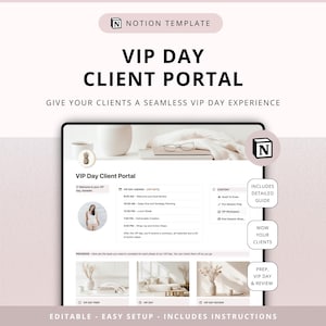 VIP Day Client Portal Notion Template: Client Experience, Workflow, Collaboration, Management (Digital Download)