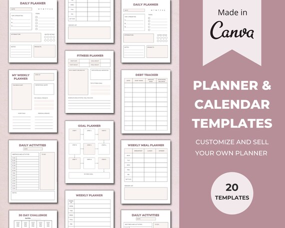 Planner templates canva calendar templates canva editable etsy