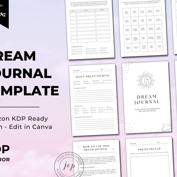 Modèle de journal de rêve KDP | Intérieur du journal KDP | Modèle de toile KDP | Journal de rêve modifiable imprimable | Kdp à usage commercial | Pleine conscience