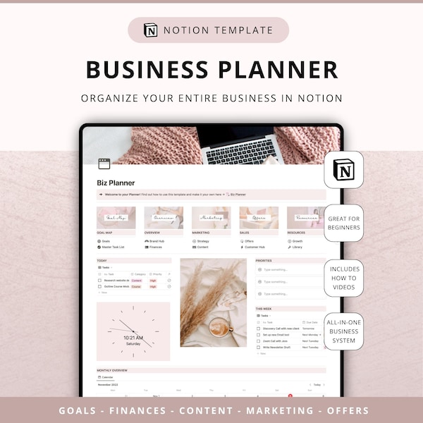 Notion Template Business Planner for Online Business Owners - Beginner Friendly