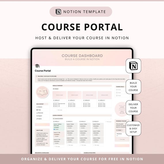 Notion Course Portal Template – Host & Deliver Online Courses (Digital Download)