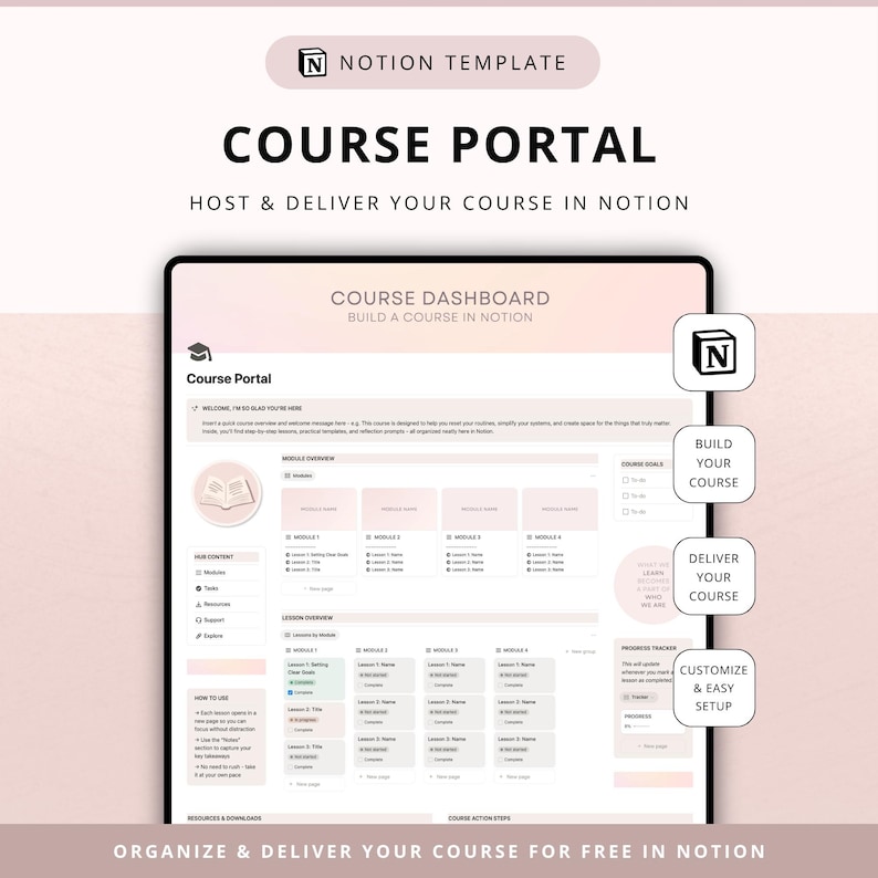 Modèle de cours en ligne pour Notion | Hébergez et diffusez vos cours (Téléchargement numérique) image 1