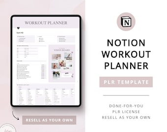 Notion Workout Planner, PLR Template, Notion Fitness Planner, Notion Template, Resell Rights, Notion Life Planner, Fitness Goals, Food Log