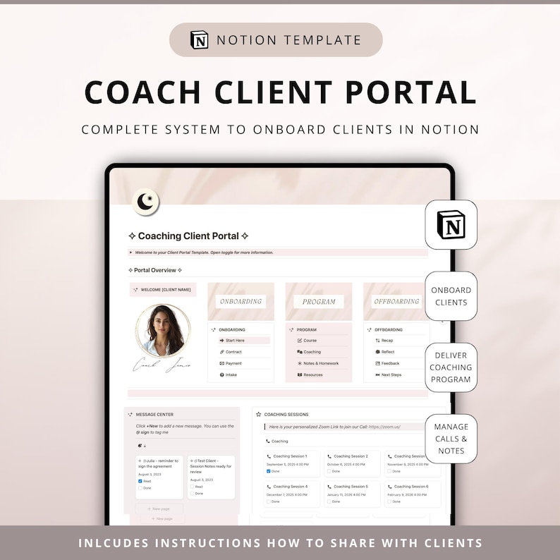Coaching Client Portal Notion Template, Coach Client Onboarding in Notion Template for Coaches, Client Management, Notion Coaching Program image 1