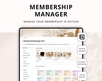 Modèle de notion de gestionnaire d'adhésion - Planificateur de contenu, outil de suivi des membres, système de gestion de communauté (téléchargement numérique)