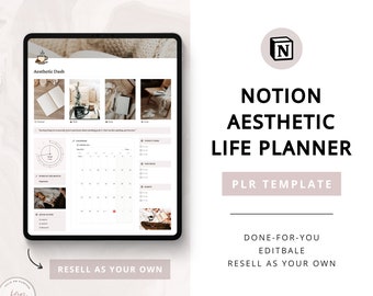 PLR Notion Aesthetic Life Planner Template - Resell Rights - Life Planner - Notion Dashboard - Editable Template - PLR Products