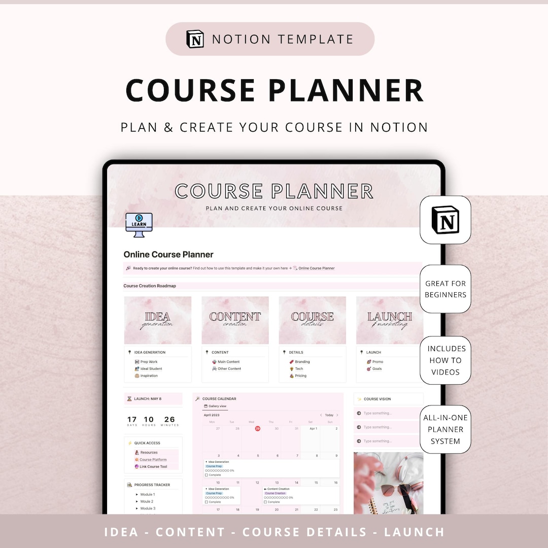 Notion Online Course Planner – Digital Product Creation Template ...