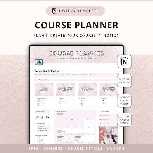 Notion Online Course Planner – Digital Product Creation Template (Digital Download)