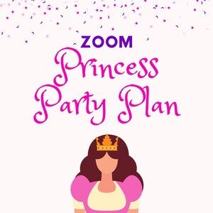 May include: A purple and pink graphic with the text "ZOOM Princess Party Plan" and a cartoon princess wearing a gold crown and a pink dress. The text "ACTIVITIES AND RESOURCES" is below the princess. A pink circle with the text "Dance Studio Resources" is in the bottom right corner.