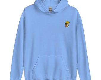Bart Skull Hoodie, Winter Hoodie, Trendy Hoodie, Bart Simpson Cartoon, Embroidered Hoodie