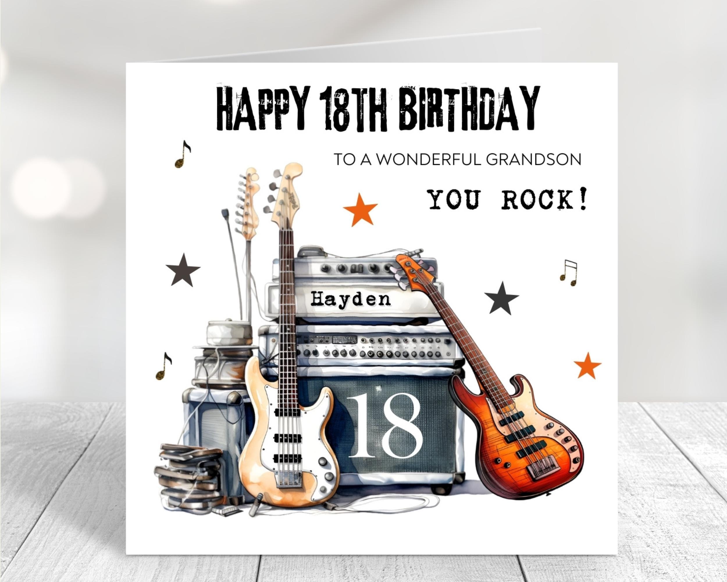 Artery8 Biglietto Di Auguri Rock – Chitarrista Grunge Ritratto Colorato, Vuoto Dentro Per Compleanno (17,5 X 12,5 Cm)